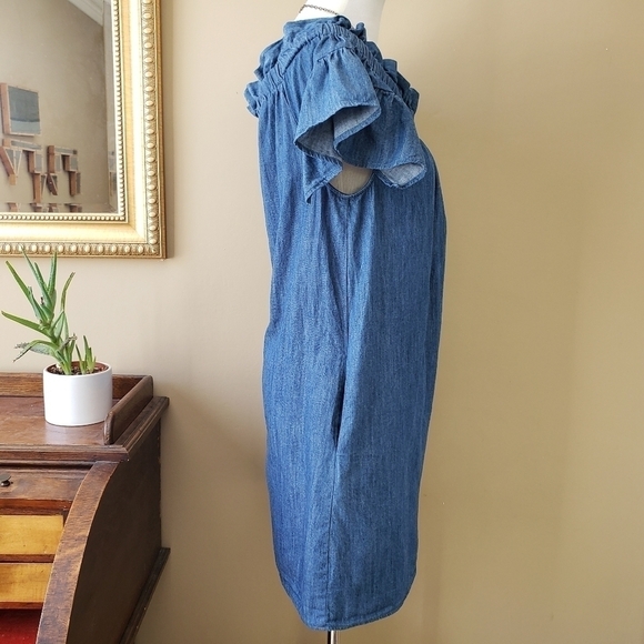 Corey Lynn Calter Anthropologie Chambray Off the Shoulder OTS Mini Dress Size M - Picture 5 of 11